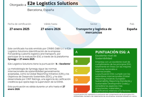 e2e Logistics Solutions obtiene reconocimiento y calificacion ESG 